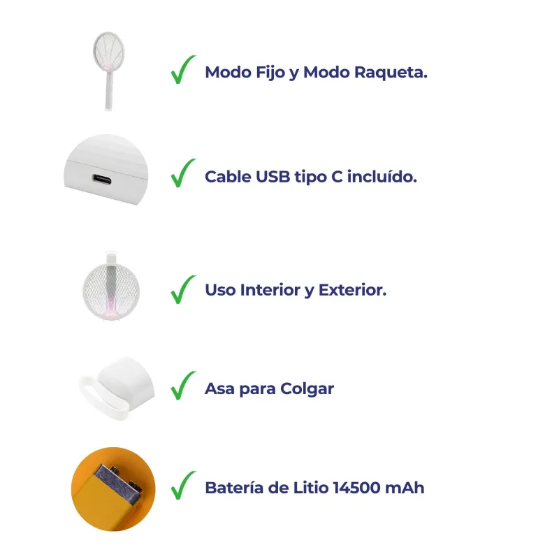 Raquete elétrica apanha insetos dobrável...