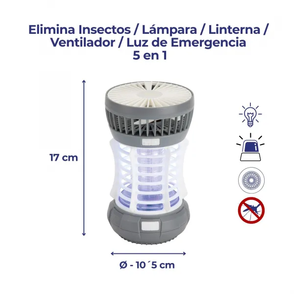 Apanha-insetos / Candeeiro / Lanterna / Ventilador / Luz de emergéncia 5 em 1 MOST3532