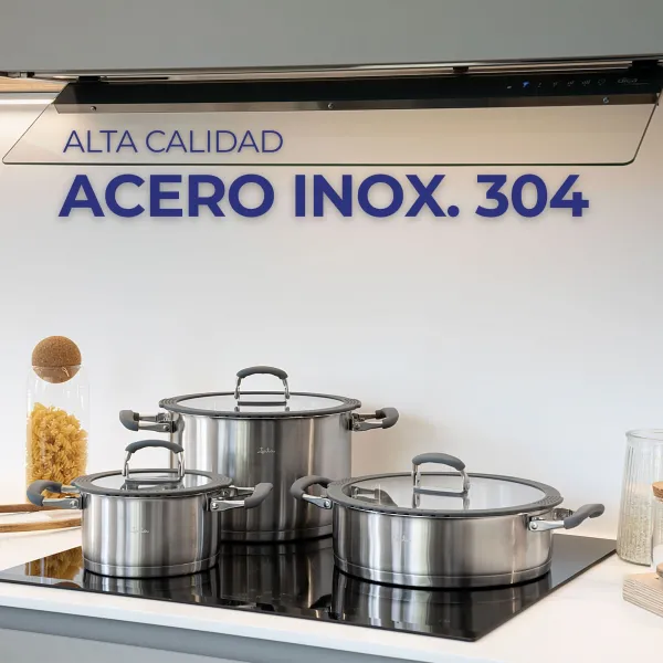 CONJUNTO DE PANELAS EMPILHÁVEIS DE AÇO INODIDÁVEL - 3 PEÇAS COM TAMPAS DE VIDRO HBAT2552