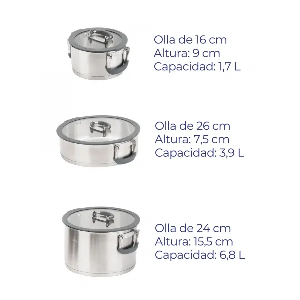 CONJUNTO DE PANELAS EMPILHÁVEIS DE AÇO INODIDÁVEL - 3 PEÇAS COM TAMPAS DE VIDRO HBAT2552