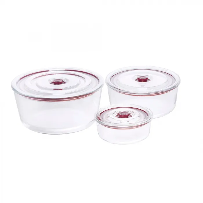 Pack of 3 round tempered glass containers HREC4230
