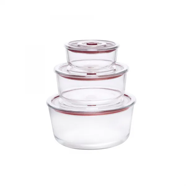 Pack of 3 round tempered glass containers HREC4230