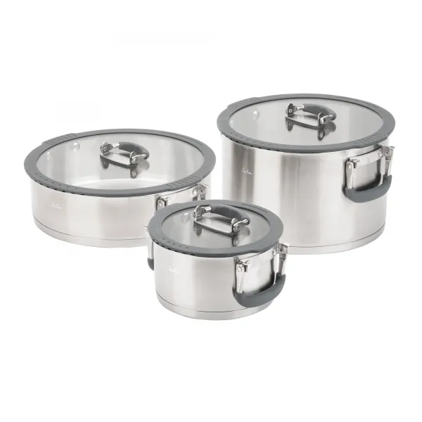 STACKABLE STAINLESS STEEL POT SET - 3 PIECES WITH GLASS LIDS HBAT2552