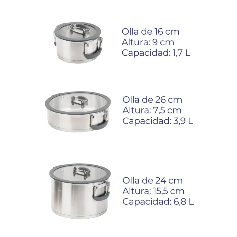 STACKABLE STAINLESS STEEL POT SET - 3 PIECES...