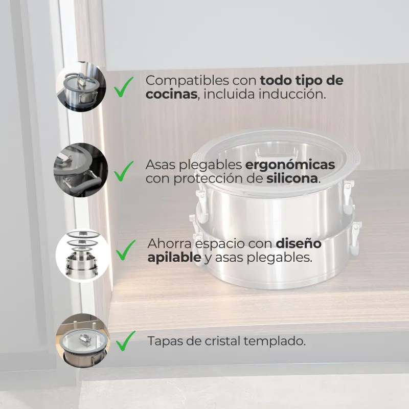 STACKABLE STAINLESS STEEL POT SET - 3 PIECES...