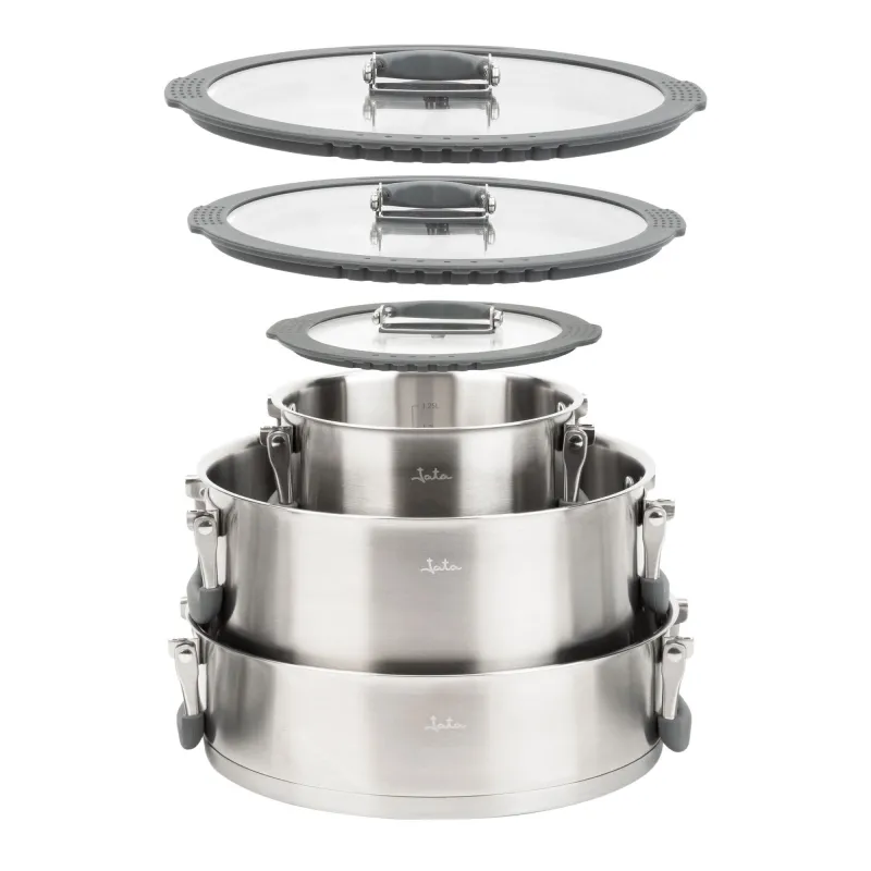 STACKABLE STAINLESS STEEL POT SET - 3 PIECES...