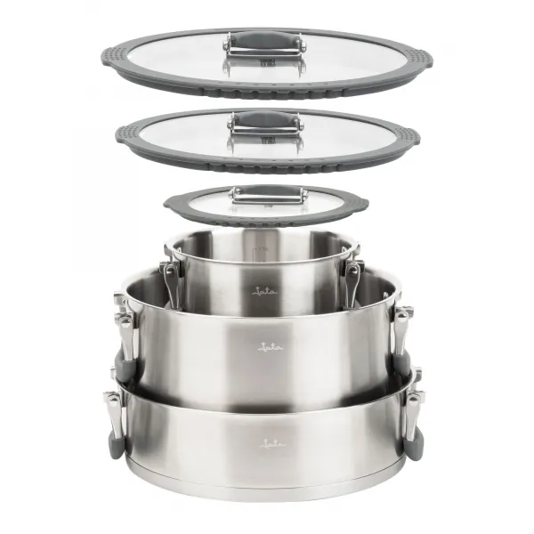 Stackable Stainless Steel Pot Set - 3 Pieces With Glass Lids HBAT2552