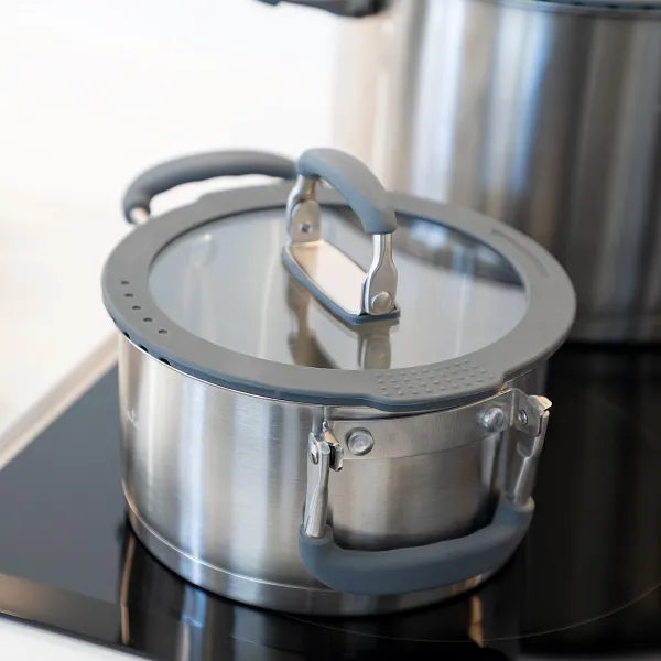 Stackable Stainless Steel Pot Set - 3 Pieces With Glass Lids HBAT2552